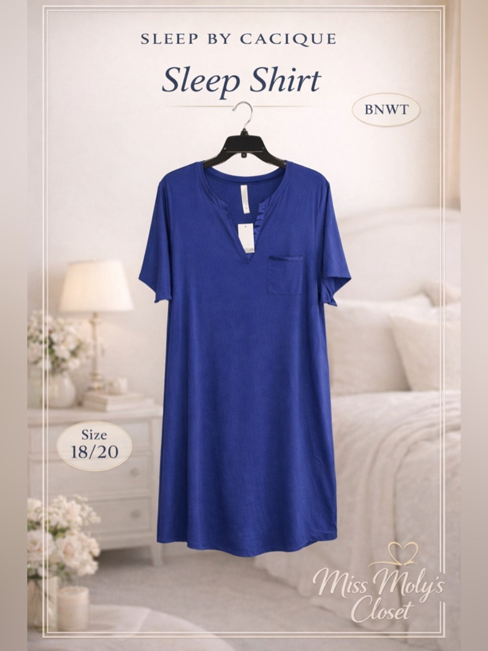 Sleep by Cacique Blue Sleep Shirt BNWT Size 18/20 Plus Nightshirt Lounge Soft